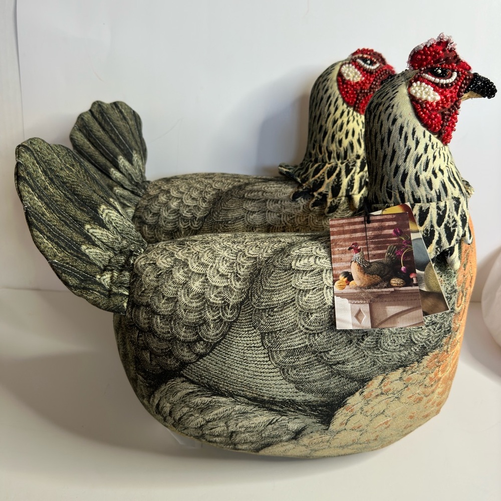 NWT Set Of 2  John Derian - 16"x15" Beaded Chicken Novelty Plush Pillow
